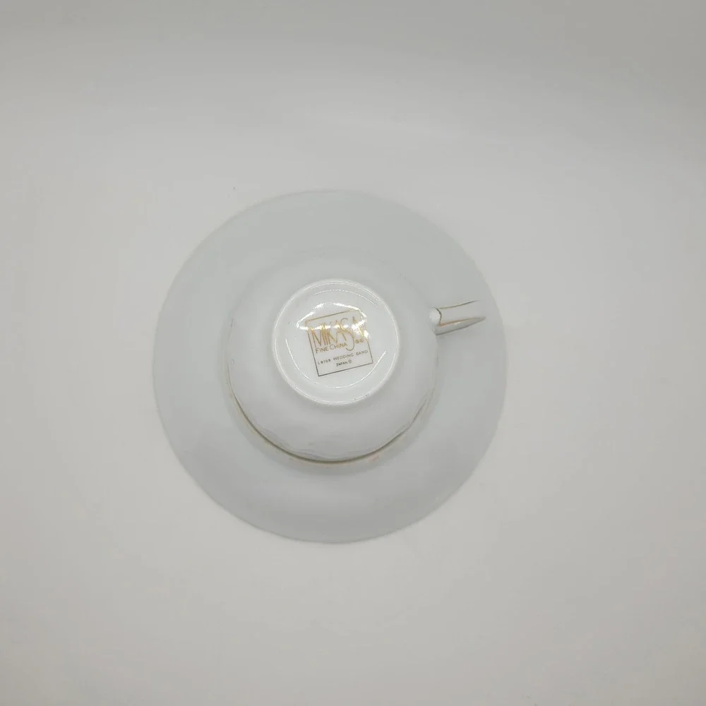 Mikasa Wedding Band Tea Cup Saucer Set Gold Trim White Fine China Japan